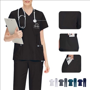 Unisex V-Neck Top Drawstring Pant Scrub Set